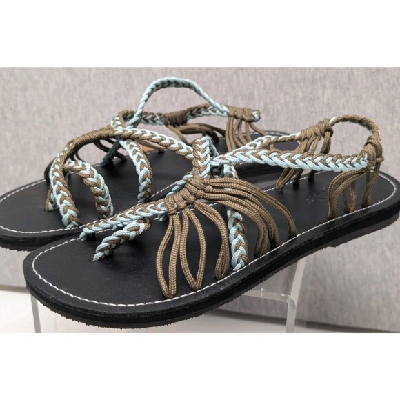 NEW EVERELAX BROWN TEAL BRAID STRAPPY FLAT SANDALS WOMENS SZ 11 - Picture 1 of 7